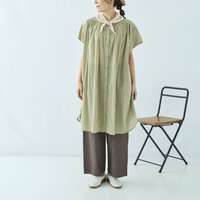 純棉巴里紗同色系嵌片刺繡前開襟洋裝 胸圍188cm cloudnine｜コットンボイル パネル刺繍入り 前開きワンピース