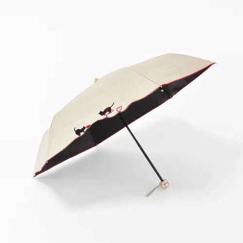 BLACK COATING UV PARASOL mini 毛線貓咪刺繡 晴雨兼用 折疊傘