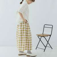 提花格紋點點印花打褶喇叭褲 九分褲長腰圍64〜77cm cloudnine｜ジャガードチェック×ドットpt9分丈 タック入りフレアパンツ