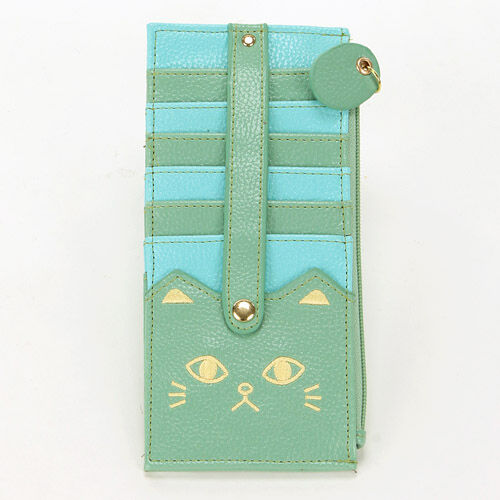 貓咪刺繡雙面卡片包 附束帶 14卡位 拉鍊袋 10款｜ねこ刺繍 ベルト付き両面カードケース