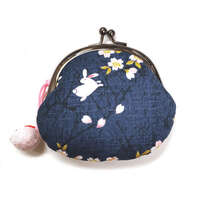 櫻花兔子 棉布口金零錢包 2.5寸 9×9cm 日本製 3色｜桜うさぎ付 2・5口金小銭入