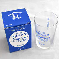 【星羊社】貓印牛奶 附盒復古玻璃杯 藍 180ml｜猫印ミルク 箱入りグラス 青
