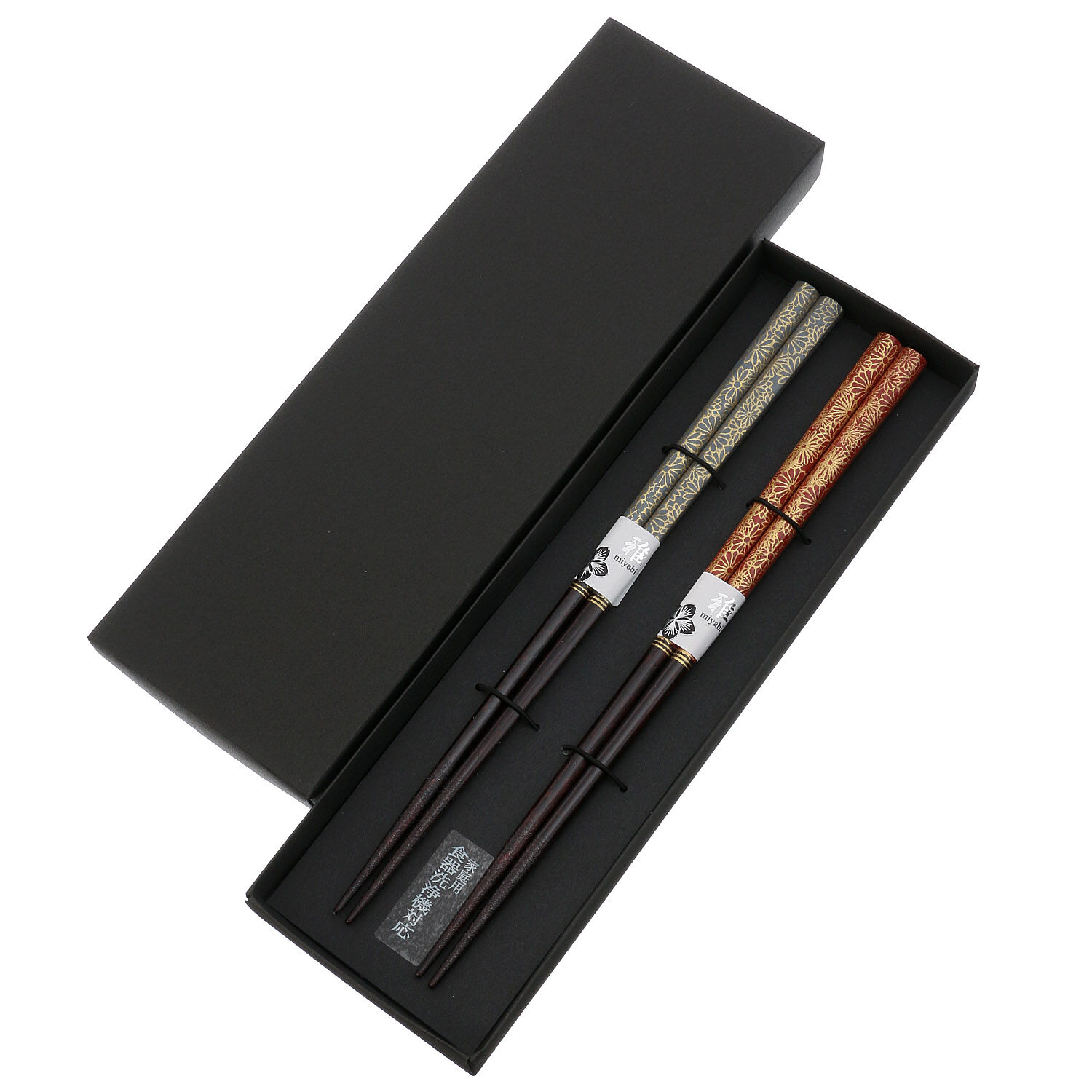 日本製沉穩色柄夫妻對筷 八角連華 天然木 可洗碗機 23cm｜ペア箸 八角連華