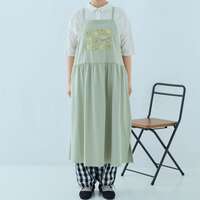 純棉平針柑橘刺繡抓褶細肩帶連身圍裙 衣長112cm cloudnine｜綿天竺 果物刺繍入りワンピースエプロン