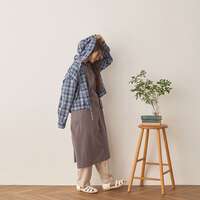 純棉格紋連帽短版前開襯衫 前後不對稱下擺 胸圍132cm cloudnine｜コットンチェック柄アソートフード付きブラウス