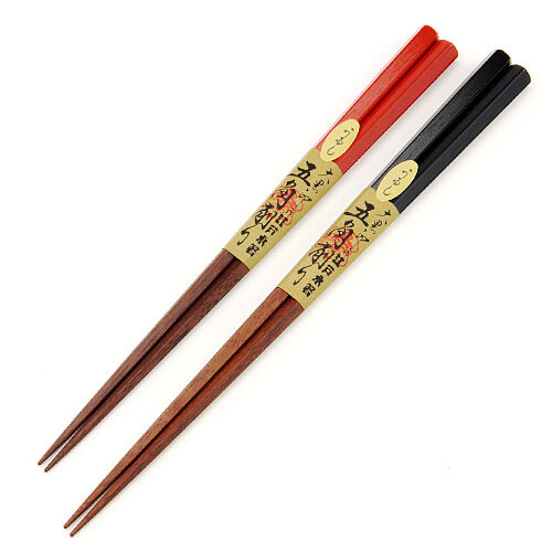 江戶木箸 五角筷 上塗 鐵木 黑23.5／紅21.5cm 日本製｜江戸木箸 五角上塗り