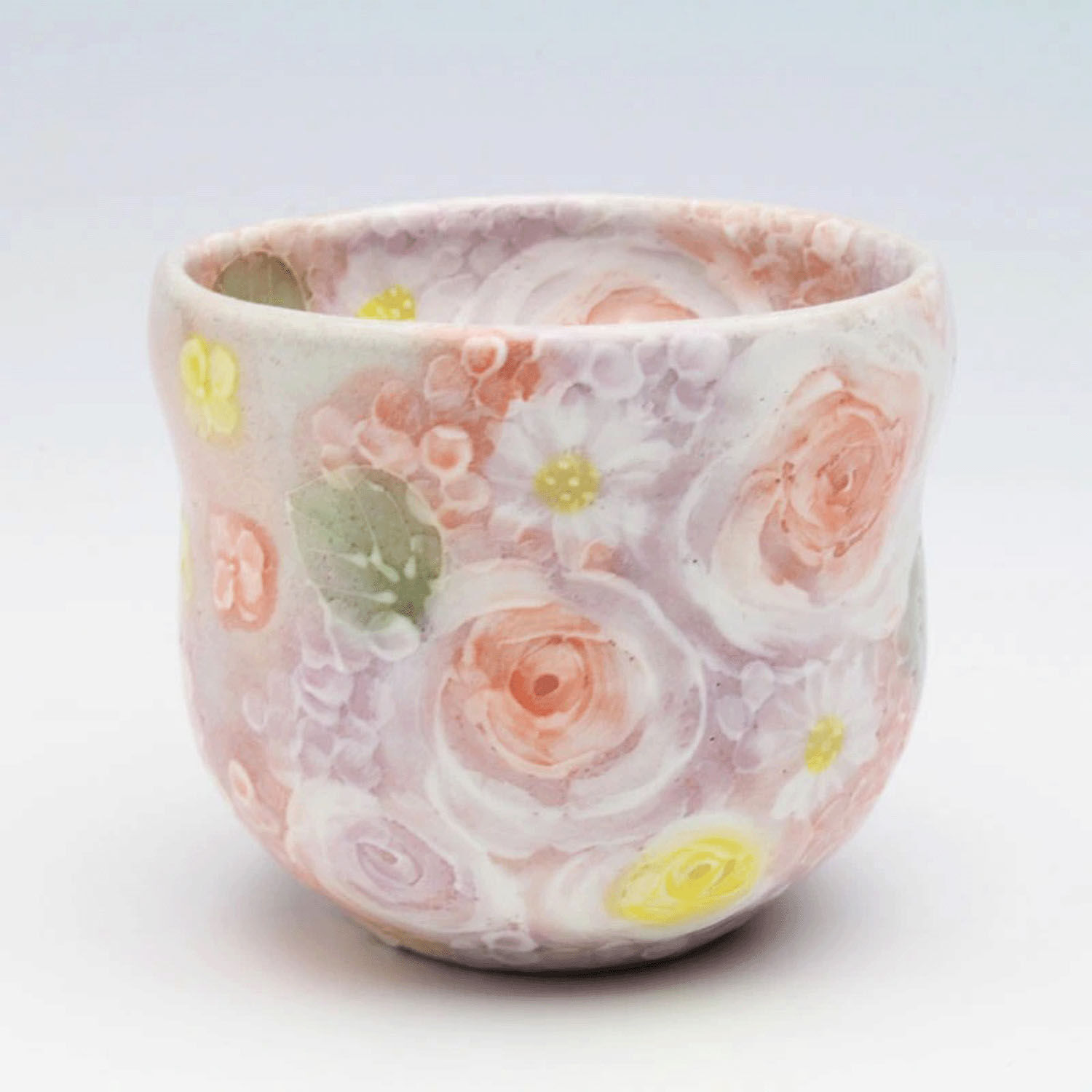瀨戶燒手繪葫蘆形福福碗 彩色玫瑰 多用途茶杯 9.5cm|色彩ばら 福々碗