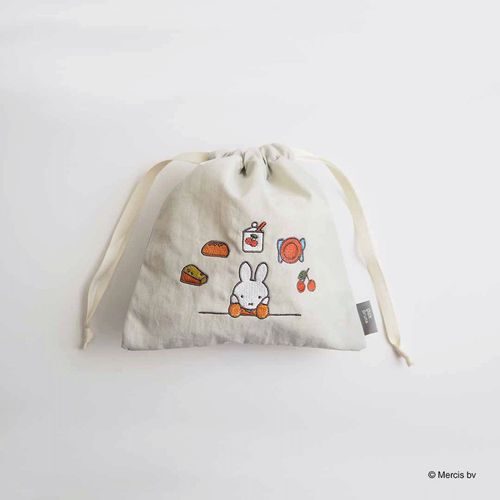 米飛兔繽紛刺繡束口收納袋 化妝品線材收納 灰色 18×18cm｜ミッフィー BRUNA MOTIF EMBROIDERY 巾着 グレー