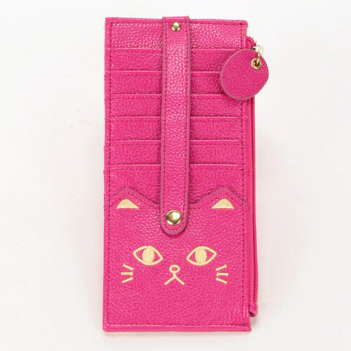 貓咪刺繡雙面卡片包 附束帶 14卡位 拉鍊袋 10款｜ねこ刺繍 ベルト付き両面カードケース