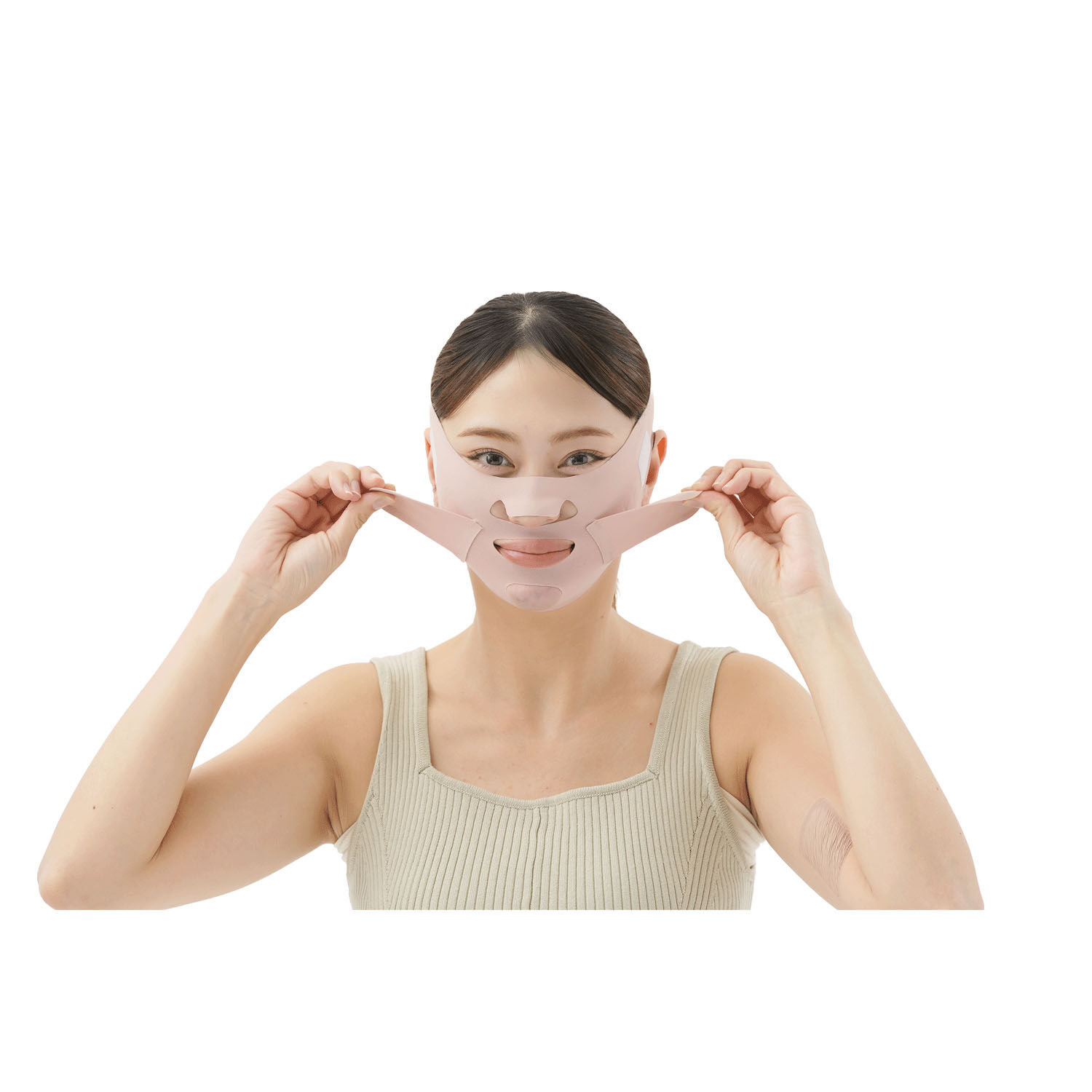 K-BEAUTY 臉部包覆彈性帶 心形矽膠內襯 雙帶｜K－BEAUTY小顔ベルト（キュート）