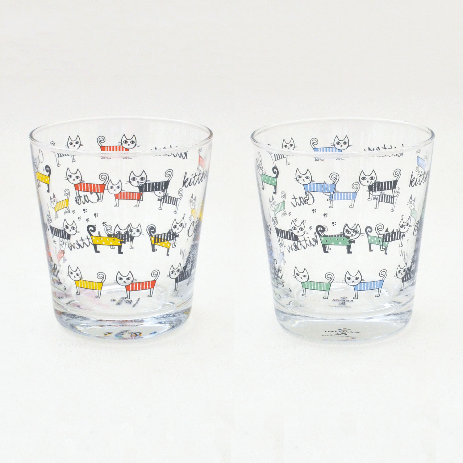 小貓偷看玻璃杯 滿版貓咪圖案 300ml 紅・海軍藍｜ねこねこグラス