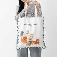 貓狗刺繡扇貝邊托特包 47×49cm 大容量｜スカラップトートバッグ 犬猫