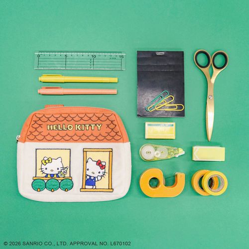 凱蒂貓小屋造型刺繡化妝包 ACCOMMODE雙內袋設計｜ACCOMMODE ハローキティ ハウスポーチ