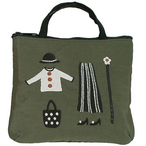 衣櫥刺繡 扁收納包 拉鍊 卡其【ATSUKO MATANO】|ATSUKO MATANO 刺繍ポーチクローゼット カーキ
