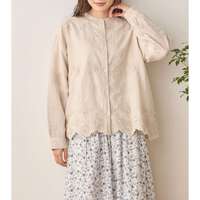 60支薄棉細布3D立體花卉刺繡扇貝下擺襯衫 衣長63cm cloudnine｜60キャンブリック3D花柄刺繍入り 裾スカラップブラウス