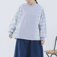 純棉格紋拼接寬鬆套頭襯衫 胸圍126cm衣長63cm cloudnine｜綿麻チェック柄切替ブラウス