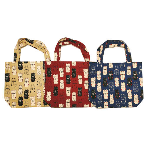 招財貓 迷你手提袋 23×19×6cm 內裡不織布 日本製 3色｜福あつめ 招き猫 ちょこっとバッグ（裏・不織布張り）