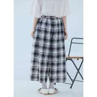 提花格紋點點印花打褶喇叭褲 九分褲長腰圍64〜77cm cloudnine｜ジャガードチェック×ドットpt9分丈 タック入りフレアパンツ