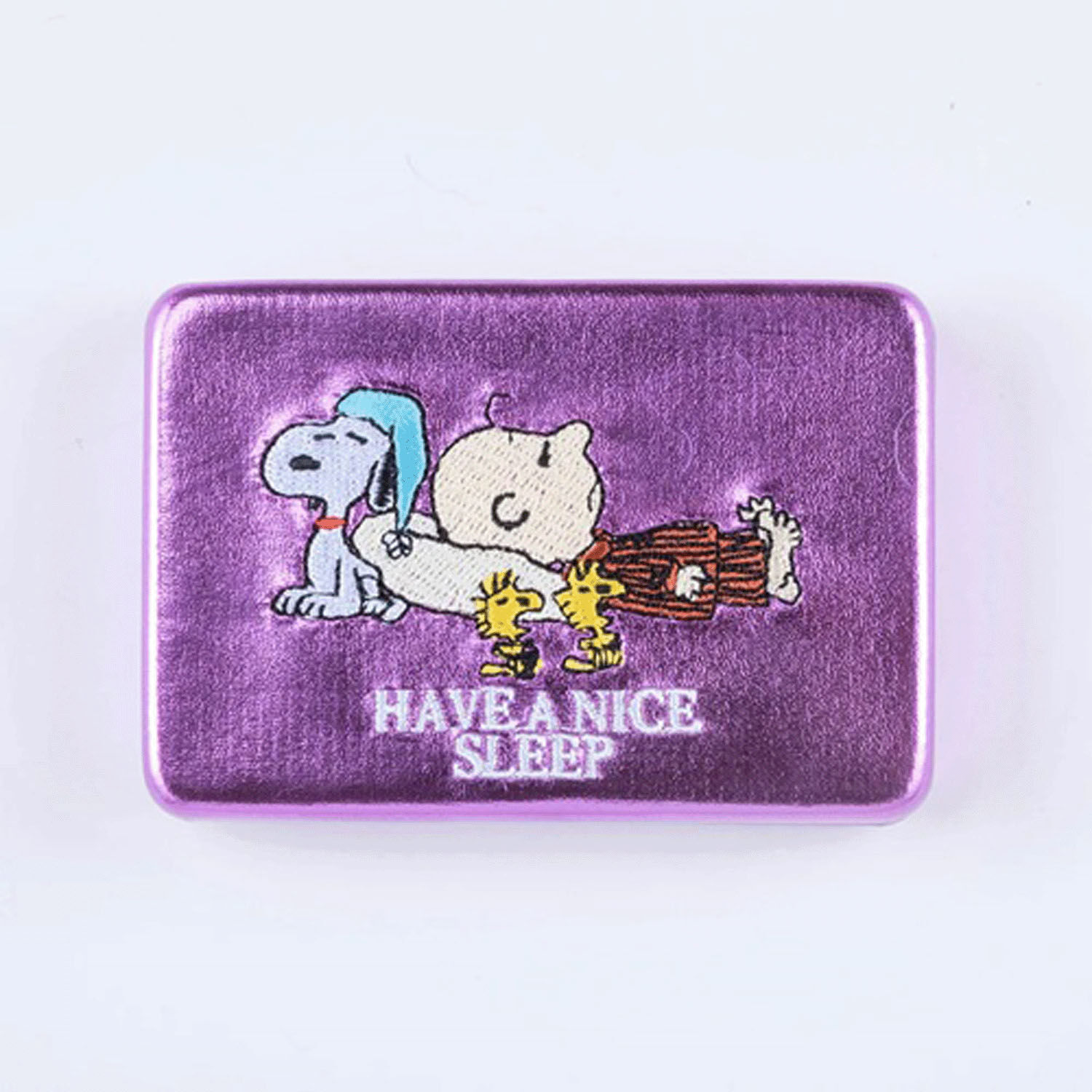 史努比 附鏡飾品收納盒 L號 薄型 刺繡 紫色|ピーナッツ スヌーピー マルチコンパクトミラーケース Lサイズ パープル
