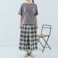 抗UV加工純棉小狗刺繡五分袖圓領上衣 胸圍130cm cloudnine｜UV遮蔽犬刺繍入りTシャツ