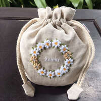 手刺繡方形收納包 16×16cm 麻 7款圖案【Zenma】｜Vyポーチ