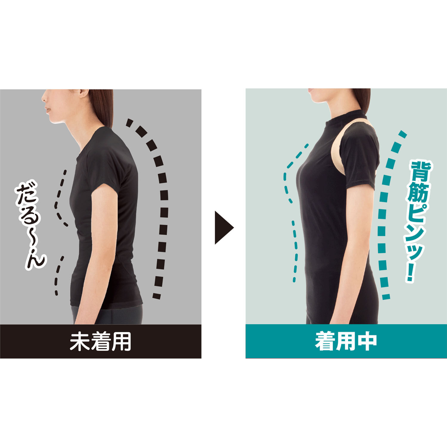 Dr.PRO 薄型交叉肩背帶 肩寬35～45cm 黑色／米色｜Dr．PRO簡単装着薄型姿勢ベルト（化粧箱仕様）
