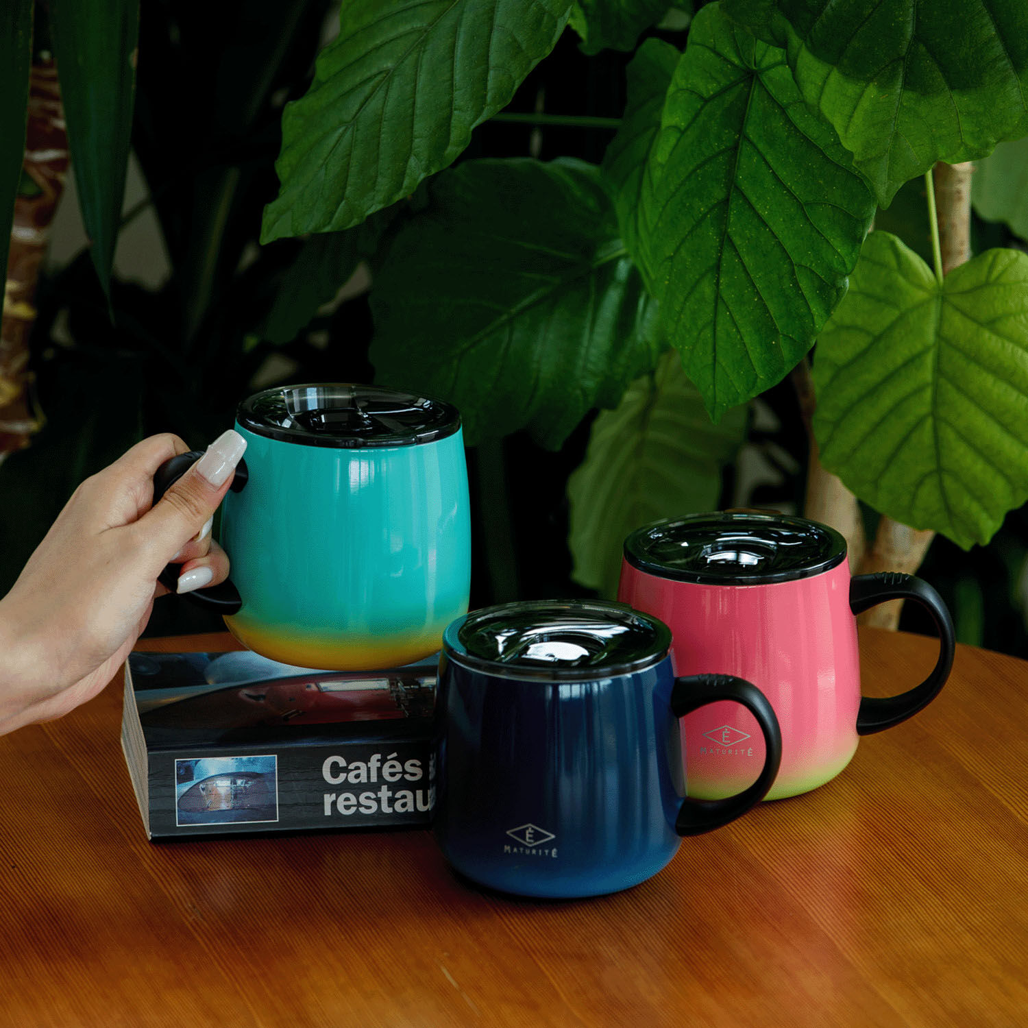 果園漸層色 真空斷熱不鏽鋼馬克杯 附透明滑蓋 400ml｜オーチャード 蓋つきステンレスマグマグ