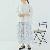 圓形刺繡荷葉領純棉格紋條紋寬鬆襯衫 胸圍126cm cloudnine｜サークル刺繍が映える コットンブラウス