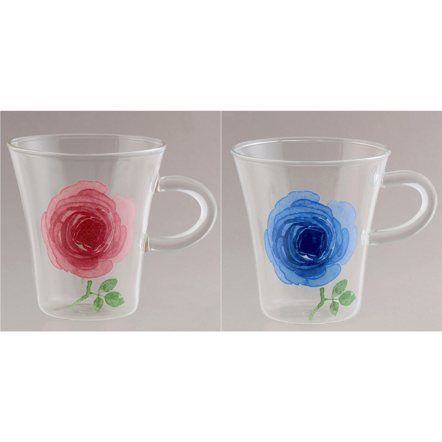 玫瑰花瓣耐熱玻璃馬克杯 235ml 歐風花茶杯 粉紅／水藍｜ローズ 天開耐熱マグカップ