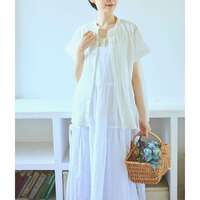 純棉巴里紗細褶蕾絲立領荷葉法式短袖襯衫 衣長66cm cloudnine｜綿ボイル ピンタック・レース付フレンチスリーブ ブラウス