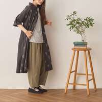 純棉雙色花朵刺繡前開襟側開衩長版洋裝 衣長108cm cloudnine｜花刺繍前開きワンピース