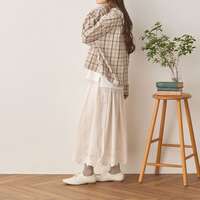 純棉格紋連帽短版前開襯衫 前後不對稱下擺 胸圍132cm cloudnine｜コットンチェック柄アソートフード付きブラウス
