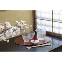 櫻花玻璃酒器組 片口265ml＋酒杯90ml 霙紋金彩 附盒 日本製｜プレミアム桜 酒器セット