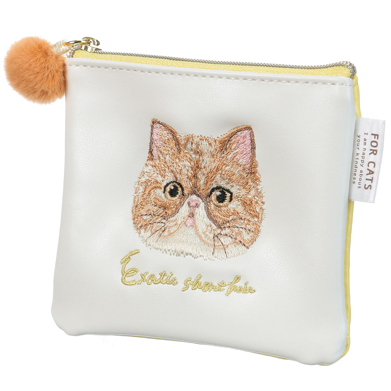 貓咪刺繡迷你扁收納包 合成皮 拉鍊 12×10cm 12款｜CAT CHARITY ミニフラットポーチ