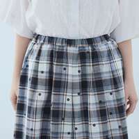 提花格紋點點印花打褶喇叭褲 九分褲長腰圍64〜77cm cloudnine｜ジャガードチェック×ドットpt9分丈 タック入りフレアパンツ