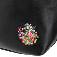 野花刺繡 皮革束口包 兩側開放袋 日本製【夢詩集】｜夢詩集 ベルフルールあおり巾着バッグ