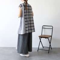 先染純棉格紋條紋拼接前開襟法式袖長版上衣 衣長80cm cloudnine｜先染コットン布帛コンビ柄アソート前開きチュニック