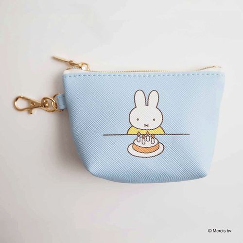 米飛兔生日蛋糕花朵梯形迷你收納包 附龍蝦扣掛包 藍色|ミッフィー MIFFY CELEBRATIONマイクロミニ台形ポーチ ブルー
