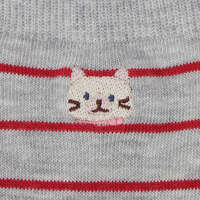福福貓 細條紋刺繡中筒襪｜ふくふくにゃんこ 細ボーダー刺繍クルーソックス