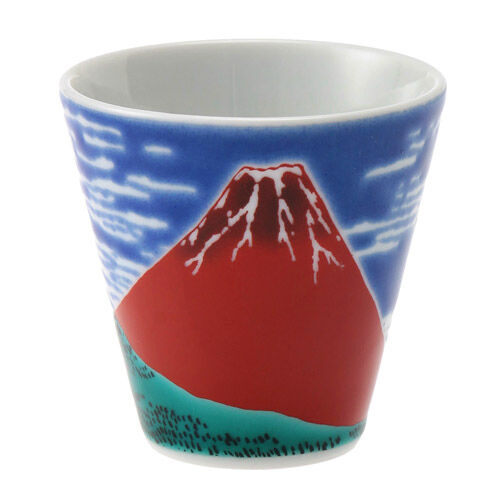 九谷燒豬口杯 赤富士圖案 喜慶小酒杯 伴手禮 直徑5.5cm|【九谷焼】縁起ちょこ赤富士