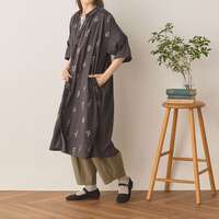 純棉雙色花朵刺繡前開襟側開衩長版洋裝 衣長108cm cloudnine｜花刺繍前開きワンピース