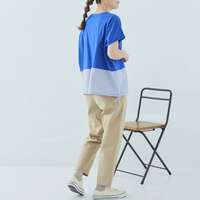 純棉平針拼接格紋條紋蝙蝠袖短袖上衣 胸圍138cm cloudnine｜コットンSZ天竺×布帛柄アソートドルマン半袖カットソー