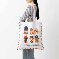 貓狗刺繡扇貝邊托特包 47×49cm 大容量｜スカラップトートバッグ 犬猫