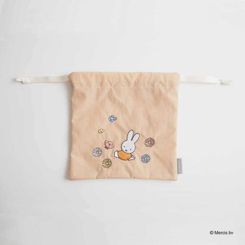 米飛兔繽紛刺繡束口收納袋 化妝品線材收納 米色 18×18cm｜ミッフィー BRUNA MOTIF EMBROIDERY 巾着 ベージュ