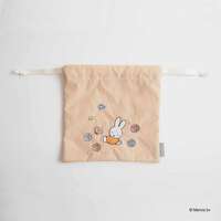 米飛兔繽紛刺繡束口收納袋 化妝品線材收納 米色 18×18cm｜ミッフィー BRUNA MOTIF EMBROIDERY 巾着 ベージュ