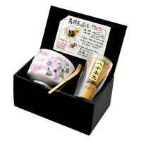 美濃燒抹茶碗三件組 花工房 附茶杓・80本立茶筅 日本製｜抹茶碗セット花工房PK