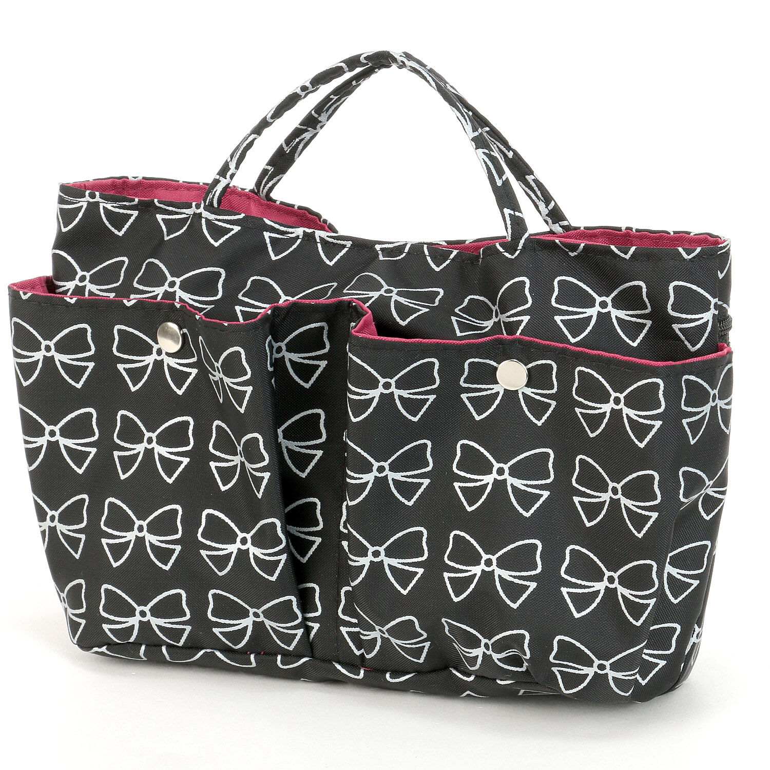 蝴蝶結印花 包中包收納袋 M 4個口袋 黑/米|インナーポーチM リボン柄