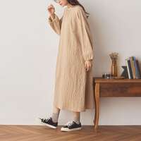 棉混紡自然皺褶感氣球袖抽褶寬版長洋裝 衣長115cm cloudnine｜バルーン袖 ギャザー入ワンピース
