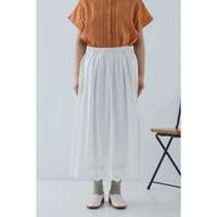 純棉薄細布下擺面板刺繡八分裙 附裡布 腰圍64-77cm cloudnine｜キャンブリック 裾パネル刺繍8分丈スカート
