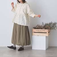棉麻刷白點點印花腰部抓褶七分袖前開襟襯衫 身寬122cm cloudnine｜麻ドットプリント7分袖ブラウス